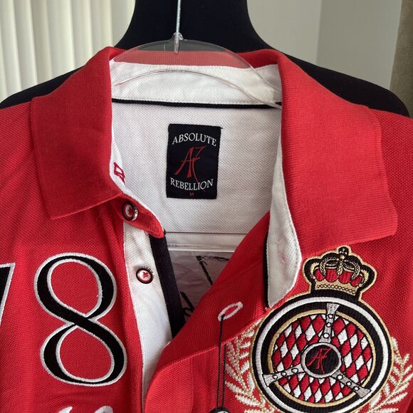 ABSOLUTE REBELLION Red polo Logo Crown Monaco Official Grand Prix MEN SIZE M - Picture 2 of 9